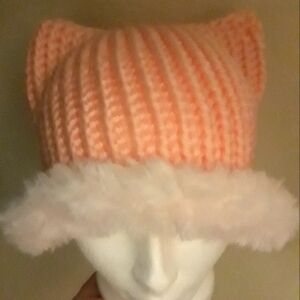 Handmade Cat ear beanie with faux fur